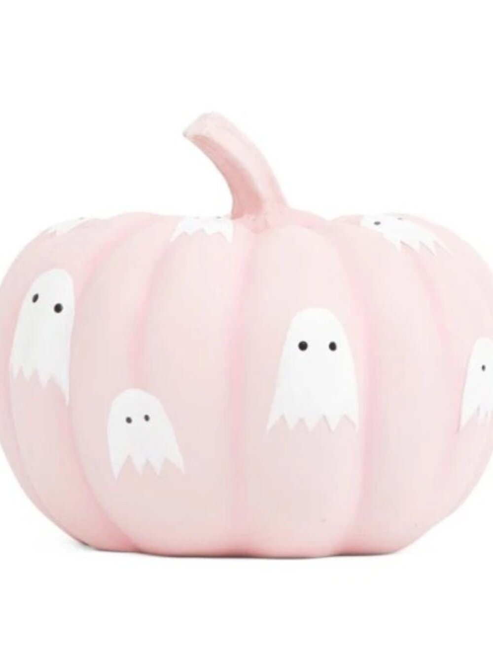 NWT! Ghoulish Pink Resin Pumpkin with White Ghost Accents Halloween Décor